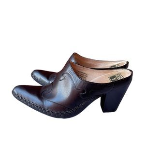Frye Phoenix Leather Heeled Western Mule Slides 7.5